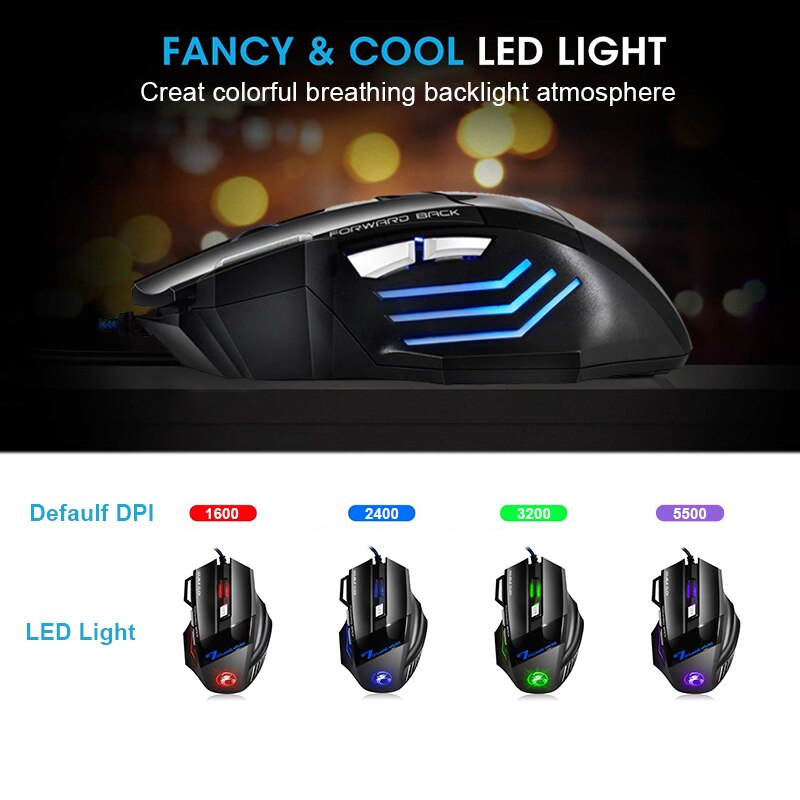 Ergonomic Wired Gaming Mouse 7 Button LED 5500 DPI USB Computer Mouse Gamer Mice X7 Silent Mause With Backlight For PC Laptop