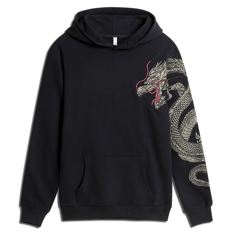 Dragon Embroidery Fleece Coat National Giant Popular Hoodie Yes Hooded Casual Animal Cotton None Hoodies Hip Hop New Arrival